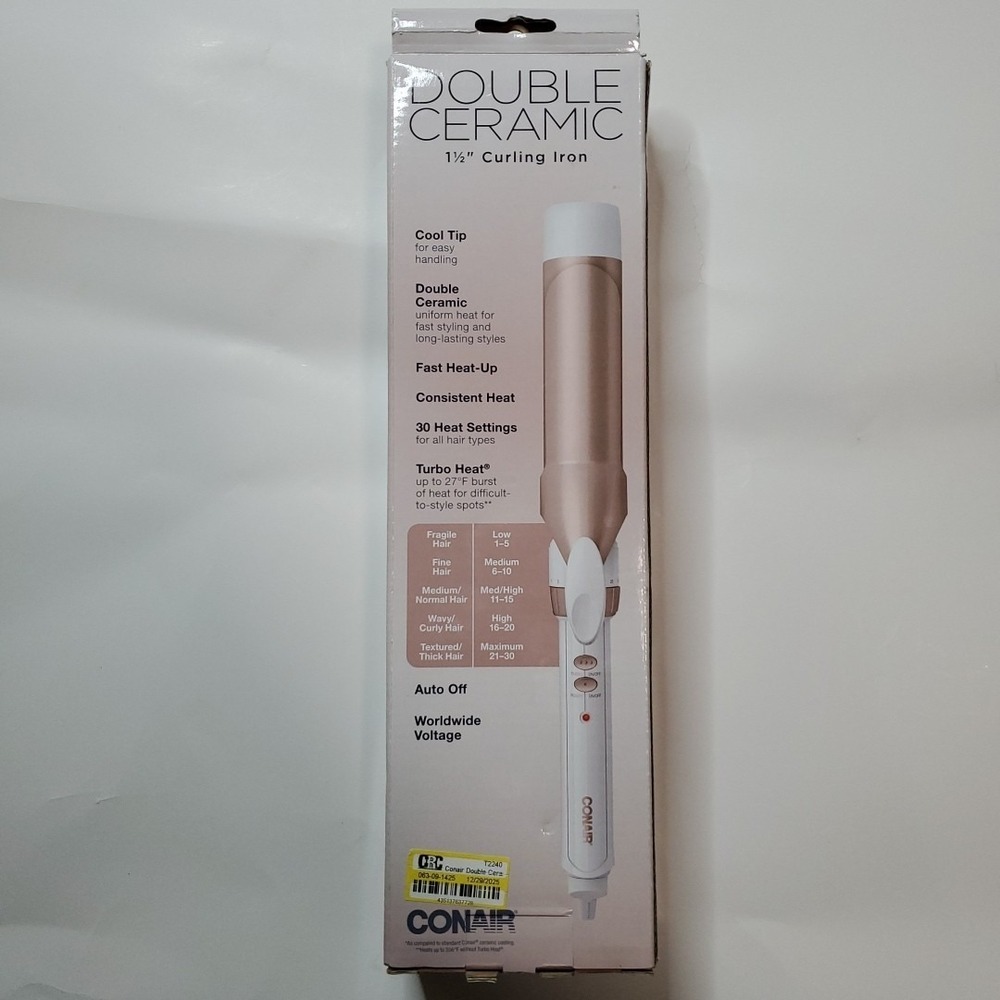 Conair Double Ceramic Curling Iron, 1 1/2 Inch Curling Iron, White/Rose Gold NEW
